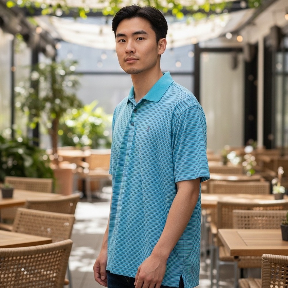 IZOD Golf Mens XXL Blue Striped Short Sleeve Performance Polo Shirt XXL